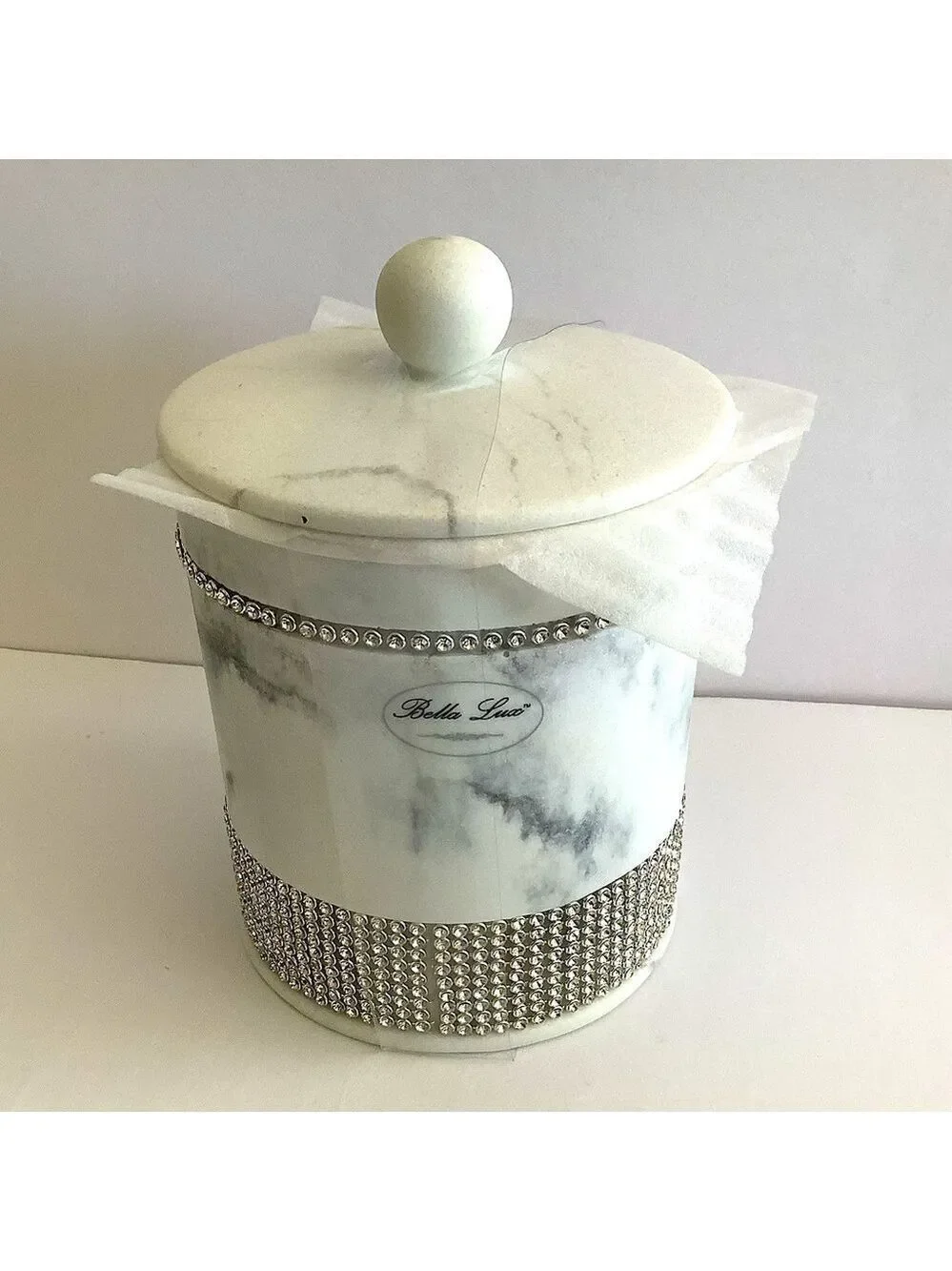 Bella Lux Bathroom Vanity Faux Marble Rhinestone Container New